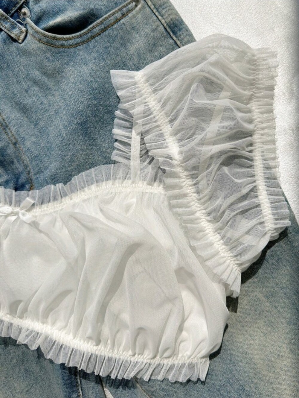 Shein Frill Trim Ruched Bust Bralette Lingerie - Picture 2 of 5